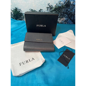 Furla Gray Leather Wallet In The Box with Dusty Excellent Condition